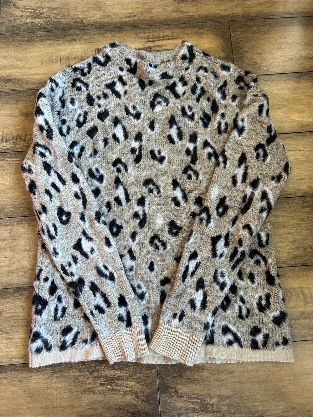 Tribal Leopard-Print Crewneck Sweater - Taupe & Black